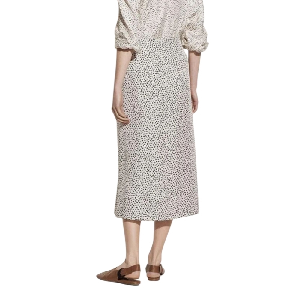 Vince Star Dot Drape Skirt Silk Blend Front Pleat Midi Ivory & Black size 8 - Picture 2 of 9